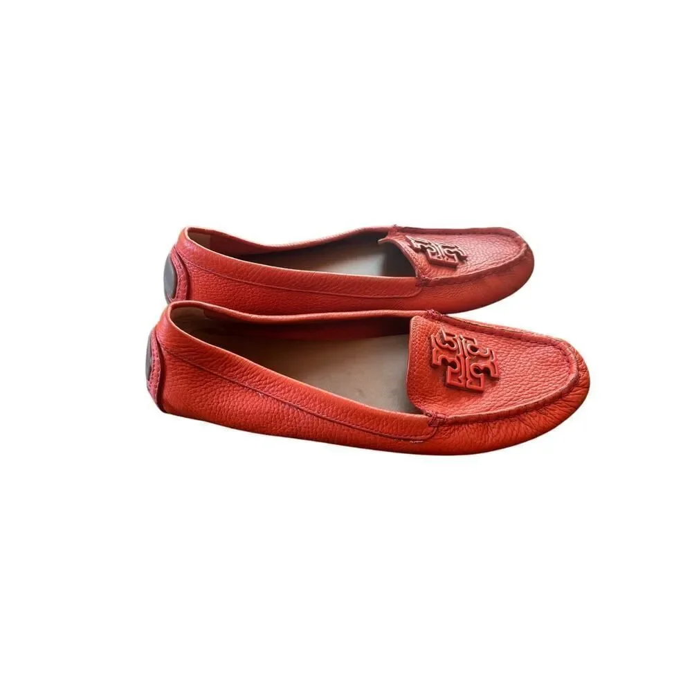 Tory Burch Lowell 2 Driver loafer, Spicy Orange tumbled leather size 8m